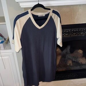 Another Love Navy and Cream V-Neck Top